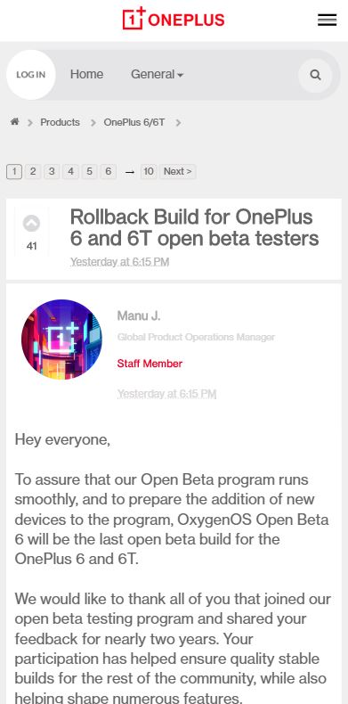 Rollback Build for Oneplus 6 and 6T open beta testers,OnePlus has ended Open Betas for Oneplus 6 series