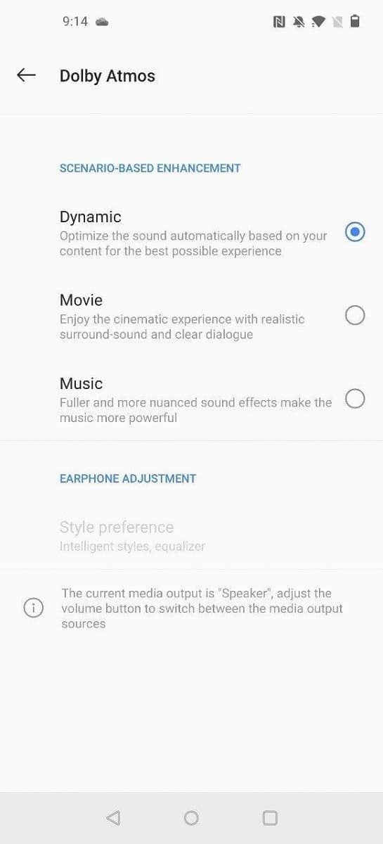 Old Dolby Atmos Settings on the OnePlus 8 Pro