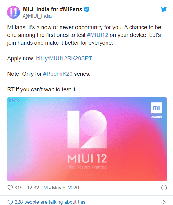 MIUI 12 Pilot Testing Program Now Live in India