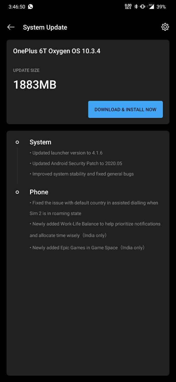 Oneplus 6 & 6T getting Oxygen OS 10.3.4 Stable ota update with May Security patch & New Epic Game feature