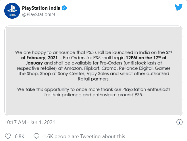 Sony PlayStation 5 is launching on February 2 in India
