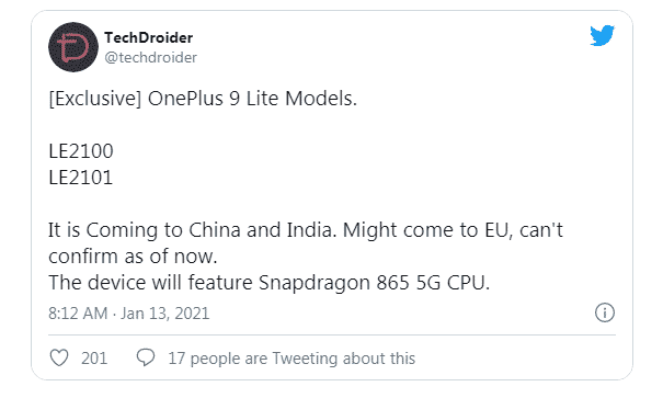 OnePlus 9 Lite will launch in India and China with Snapdragon 865 5G