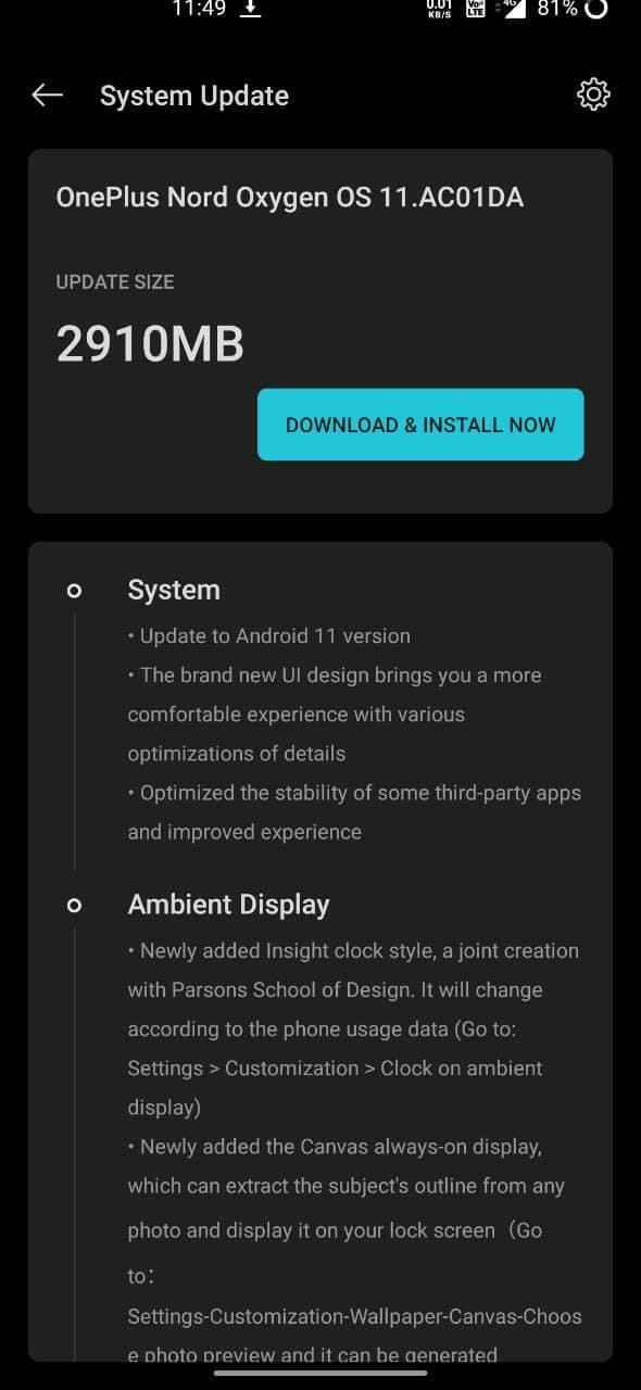 Oneplus rolled out OxygenOS 11 based on Android 11 for Oneplus Nord 