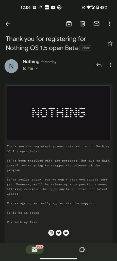 nothing os 1.5 open beta sorry mail screenshot
