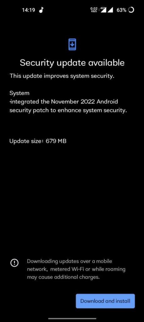 oneplus nord ce 5g november 2022 security update screenshot