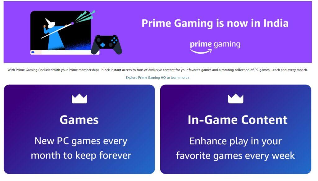 amazon prime gaming in india banner