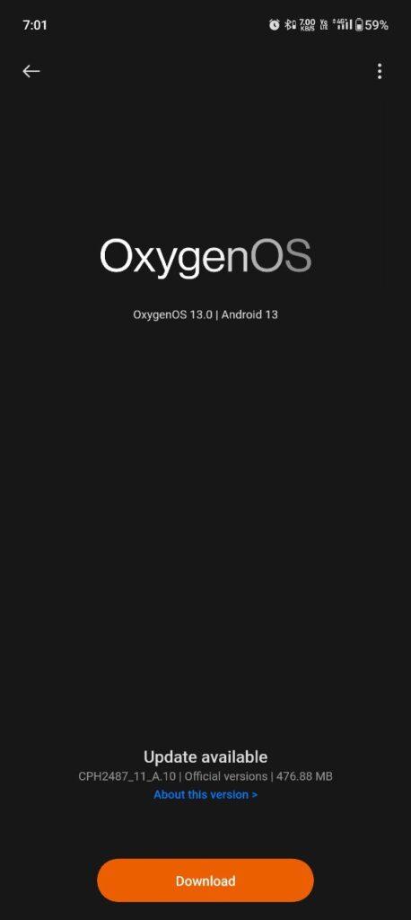 oneplus 11r oxygenos a.10 update screenshot