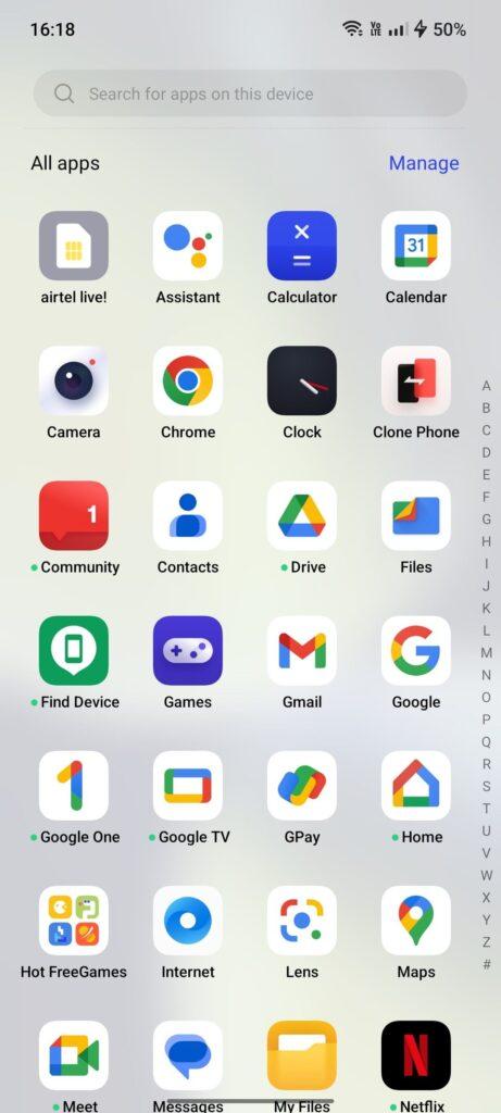 app drawer hot apps in Nord CE 3 lite 