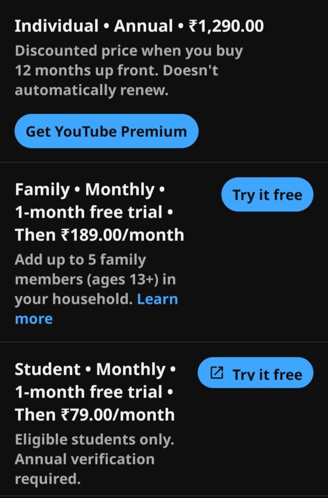 Youtube premium plan