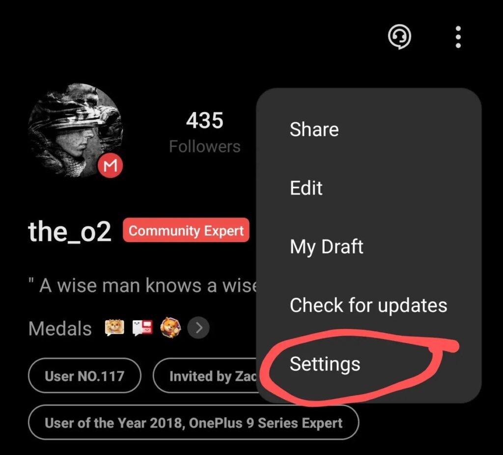 community app settings