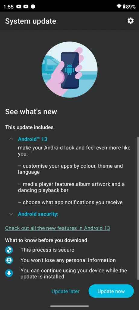 moto g52 android 13 update changelog screenshot