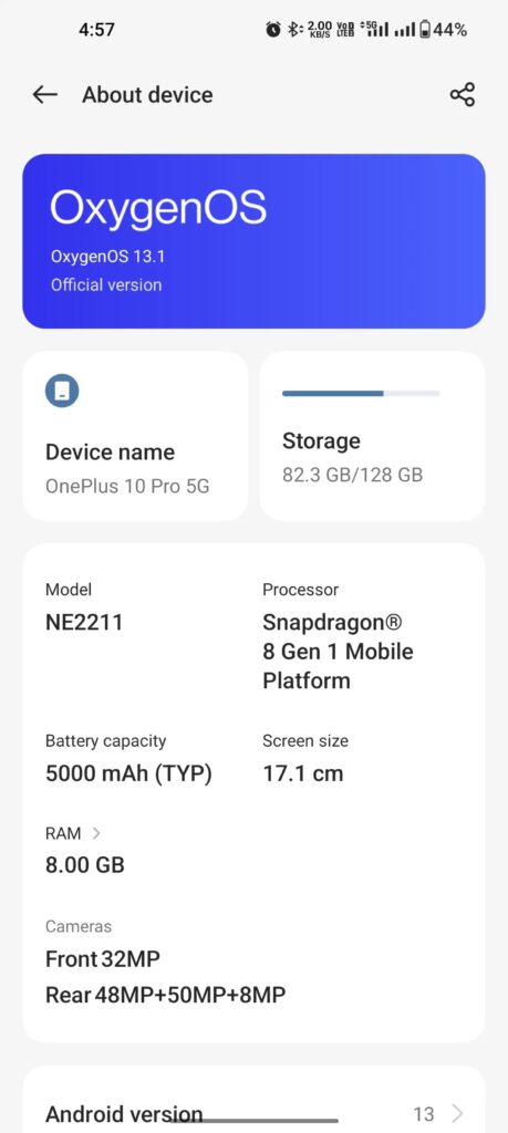 oxygenos 13.1 oneplus 10 pro about info