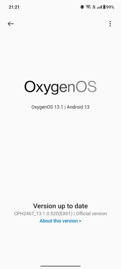 oxygenos 13.1 ex01 changelog screenshot from oneplus nord ce 3 lite
