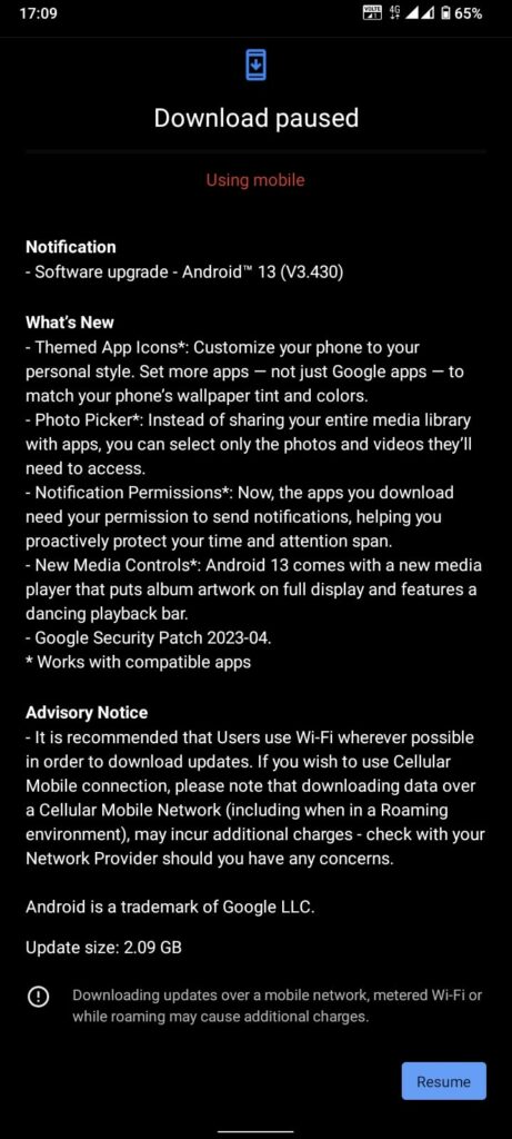 nokia g21 android 13 update changelog screenshot