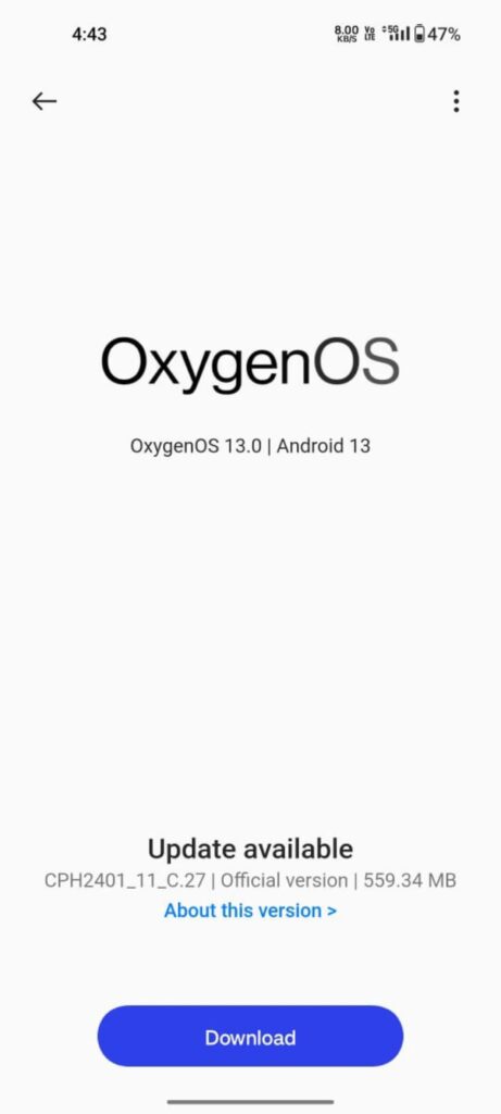 oneplus nord 2t oxygenos c.27 update screeenshot