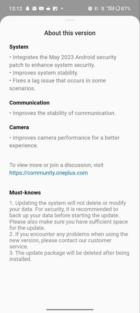 oneplus 11r oxygenos 13 a.11 changelog screenshot