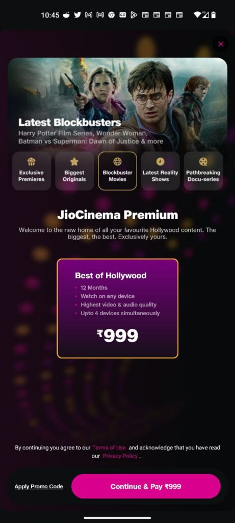 jiocinema premium plan screenshot