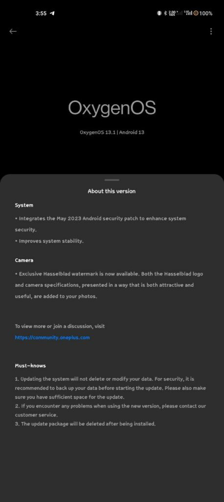 oneplus 10 pro may 2023 security update changelog screenshot