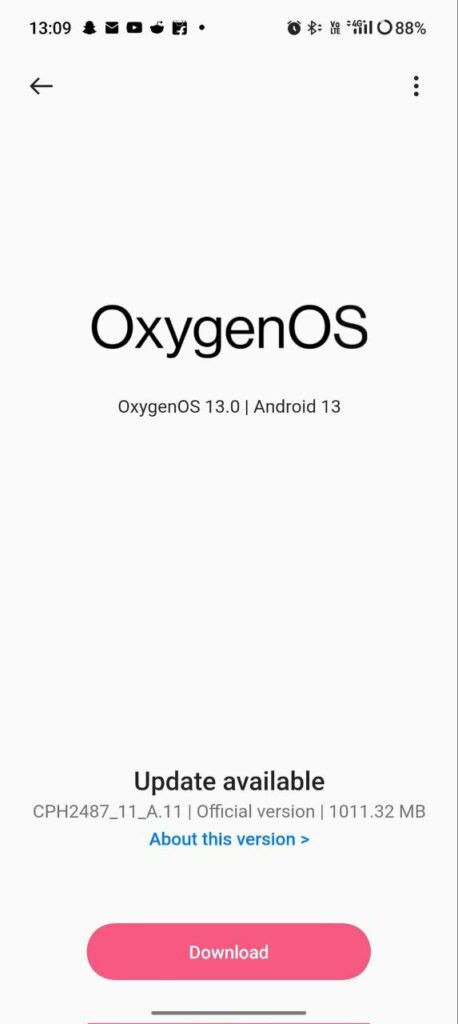 oneplus 11r oxygenos 13 a.11 update screenshot