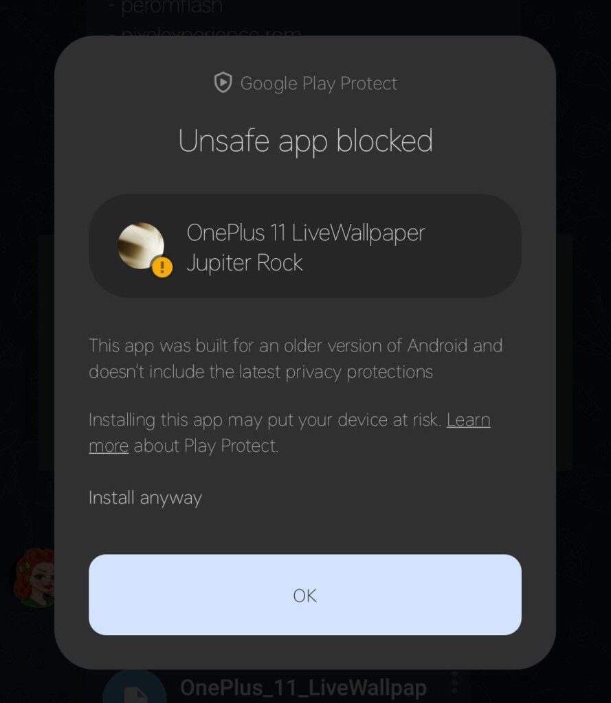 google  play protect error while installing apk 