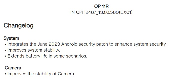 oneplus 11r june 2023 security update changelog