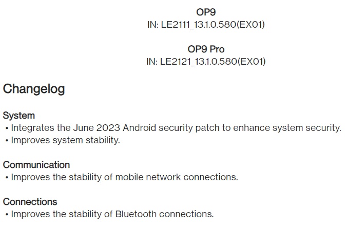 oneplus 9 and 9 pro june 2023 security update changelog
