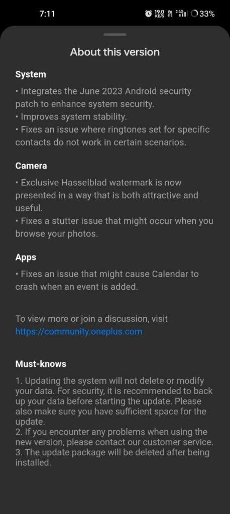OnePlus 10 Pro OxygenOS 13.1 June 2023 Update Changelog Screenshot