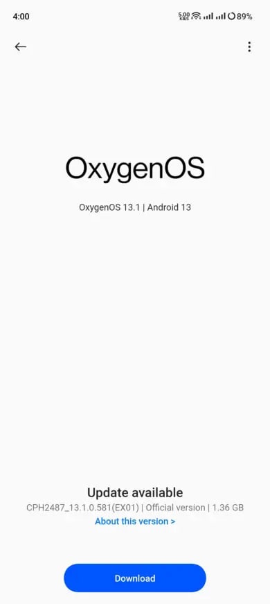 oneplus 11r oxygenos 13.1 july 2023 security update screenshot