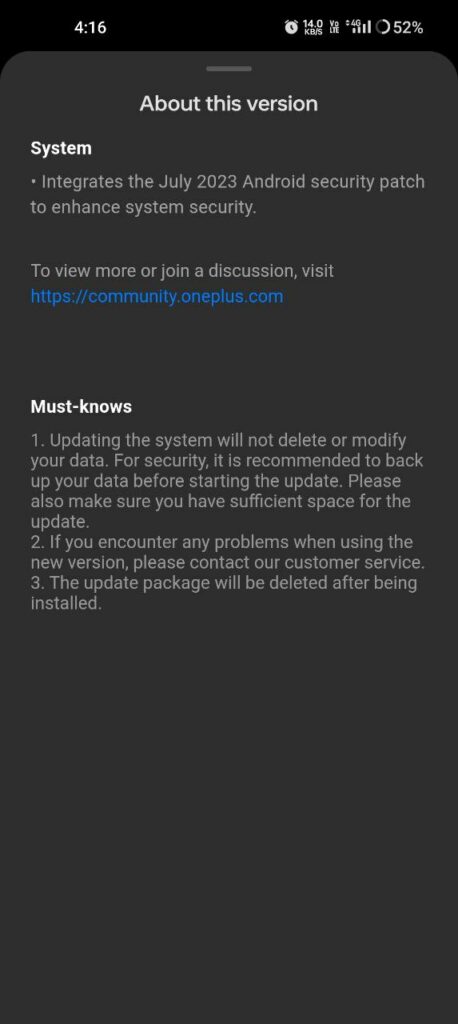 oneplus 10 pro july 2023 security update changelog screenshot