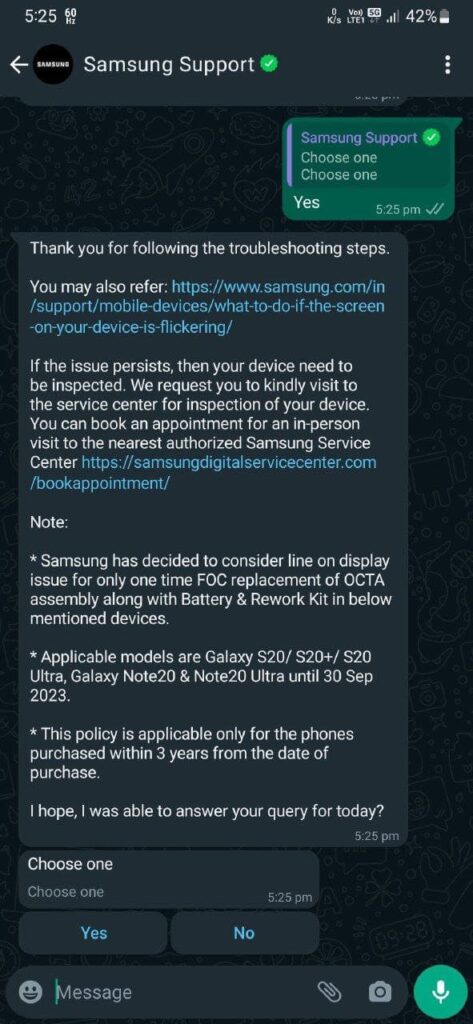 conversation with samsung