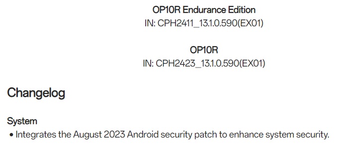 oneplus 10r editions august 2023 security update