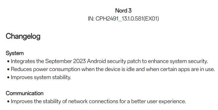 oneplus nord 3 september 2023 security update