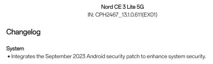 oneplus nord ce 3 lite september 2023 security update