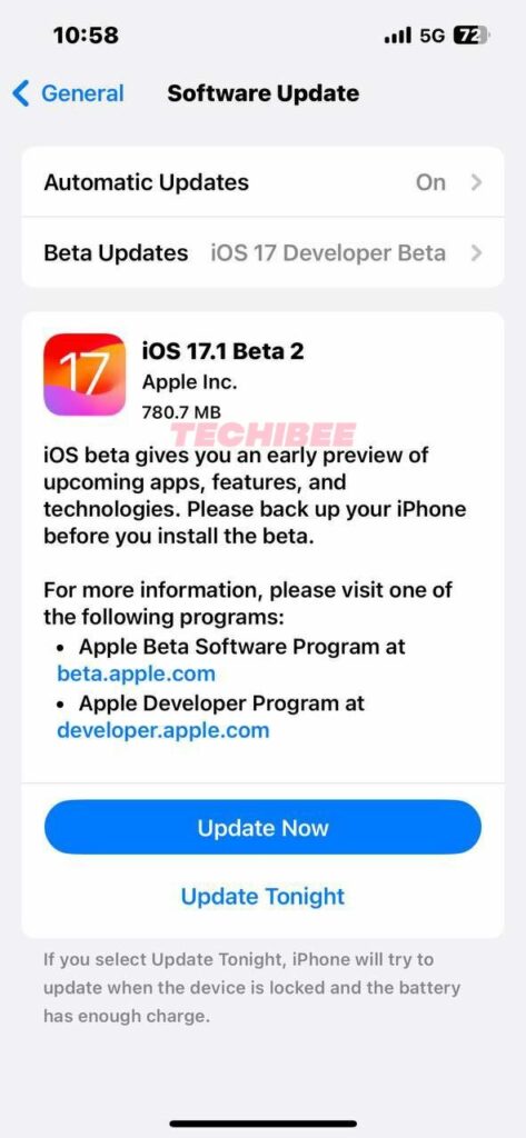 iOS 17.1 Developer Beta 2 update