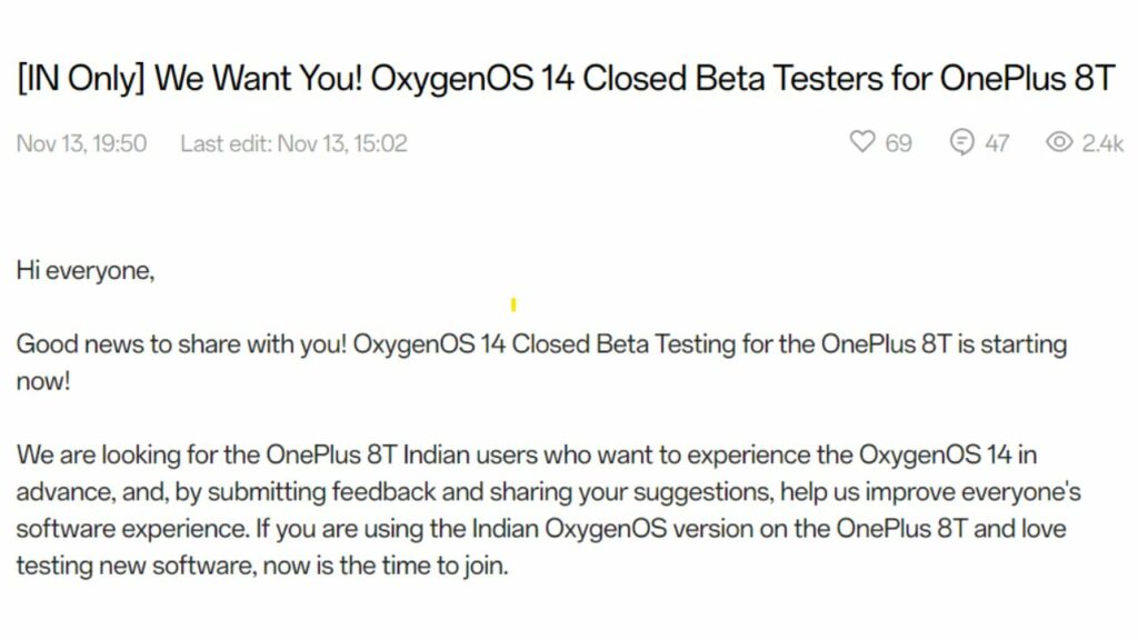 Oneplus 8T OxygenOS 14