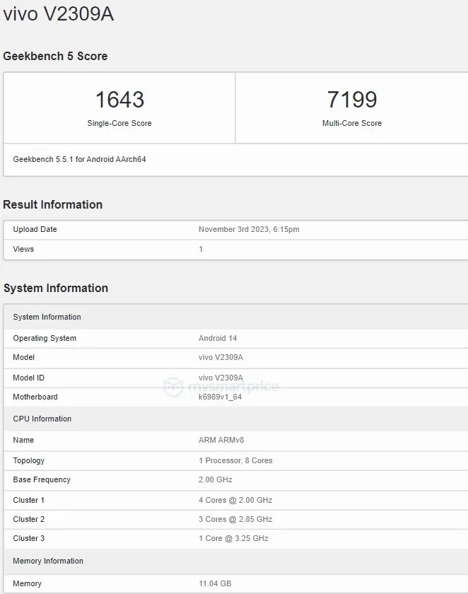 Vivo X100 Geekbench score