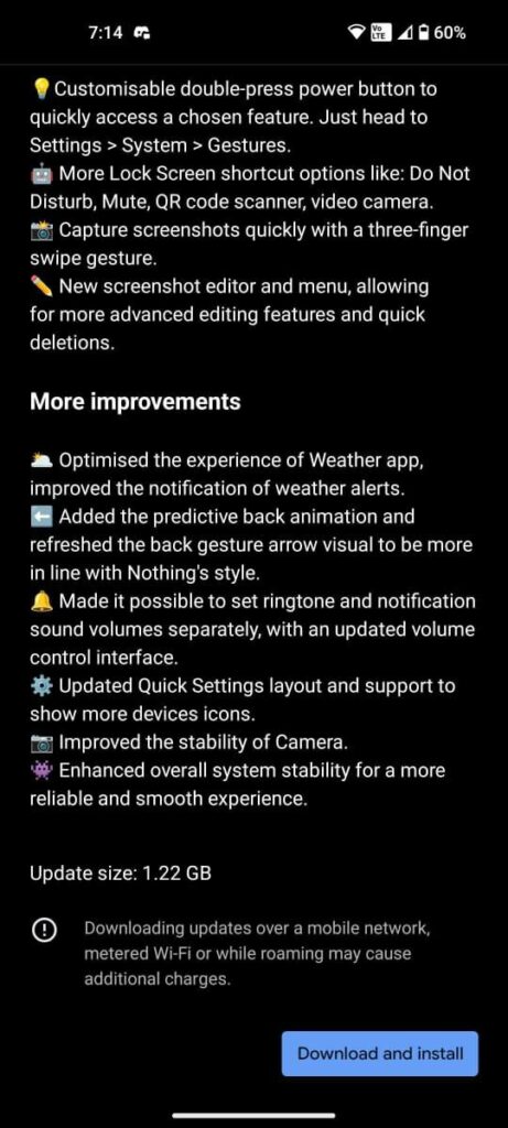 Nothing OS 2.5.1 Changelog for Phone (1)