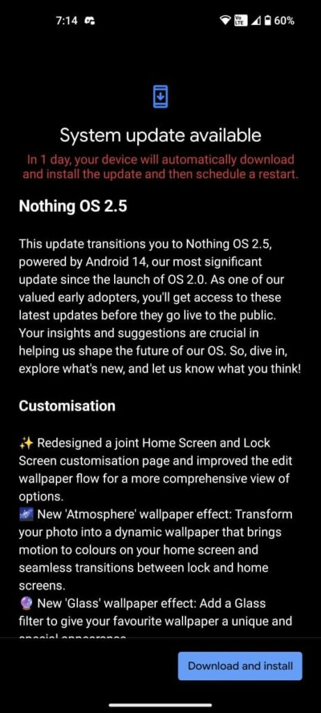 Nothing OS 2.5.1 Changelog for Phone (1)