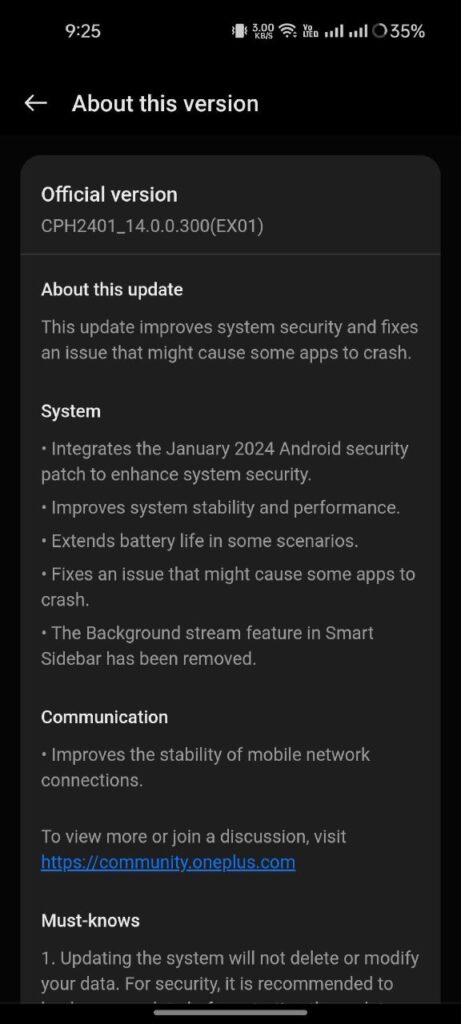 OnePlus Nord 2T january 2024 changelog