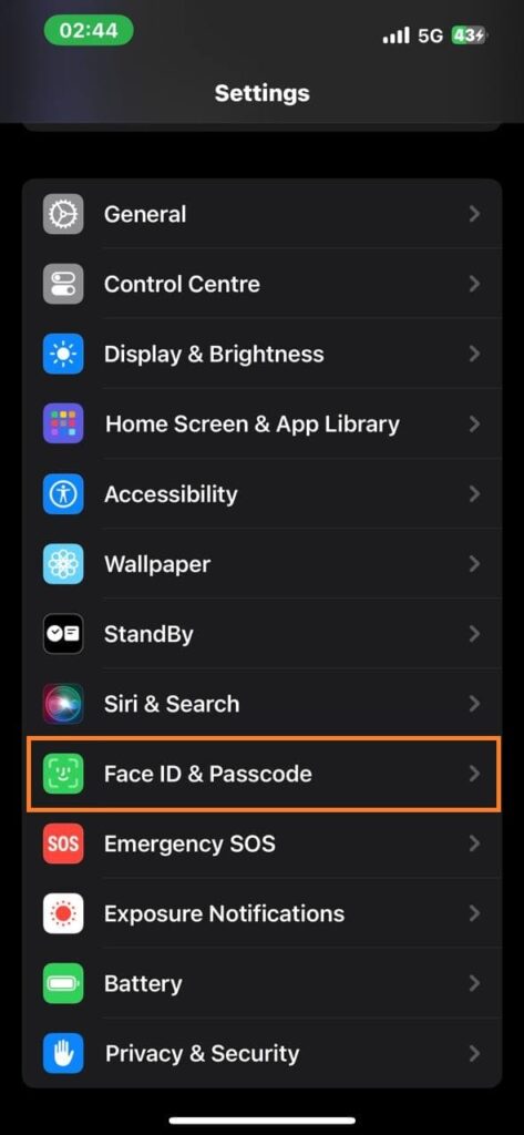 face id and passcode in iPhone