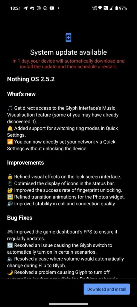 Nothing OS 2.5.2 Changelog Screenshot