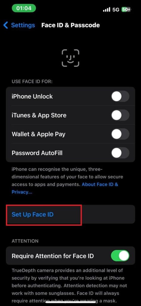 setting up face id